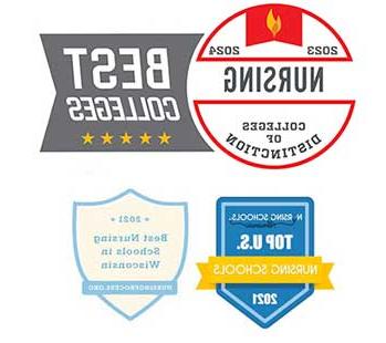 Badge graphic with text, Top U.S. Nursing Schools, 2021